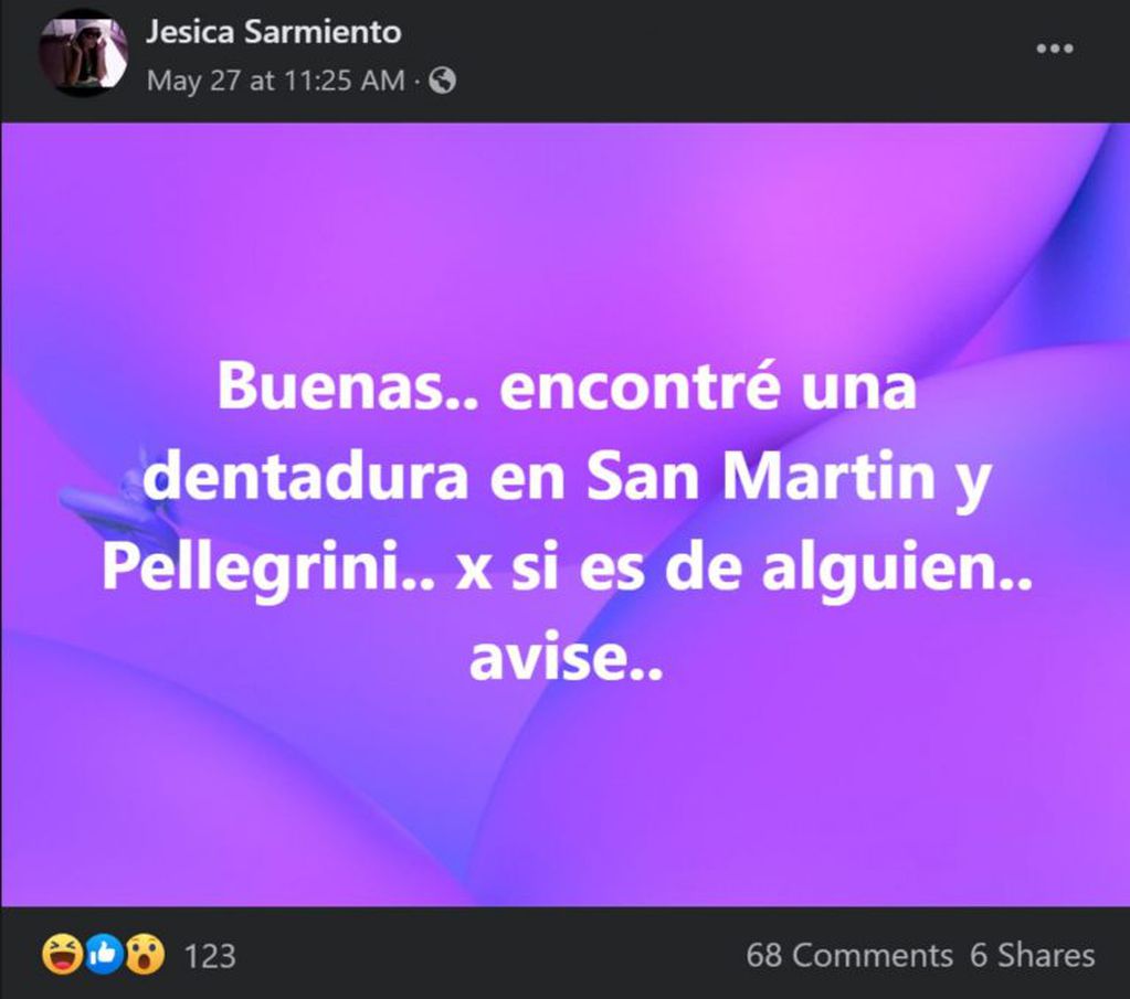 Salteños encontraron dentaduras en el centro salteño (Facebook Alguien sabe? Salta)