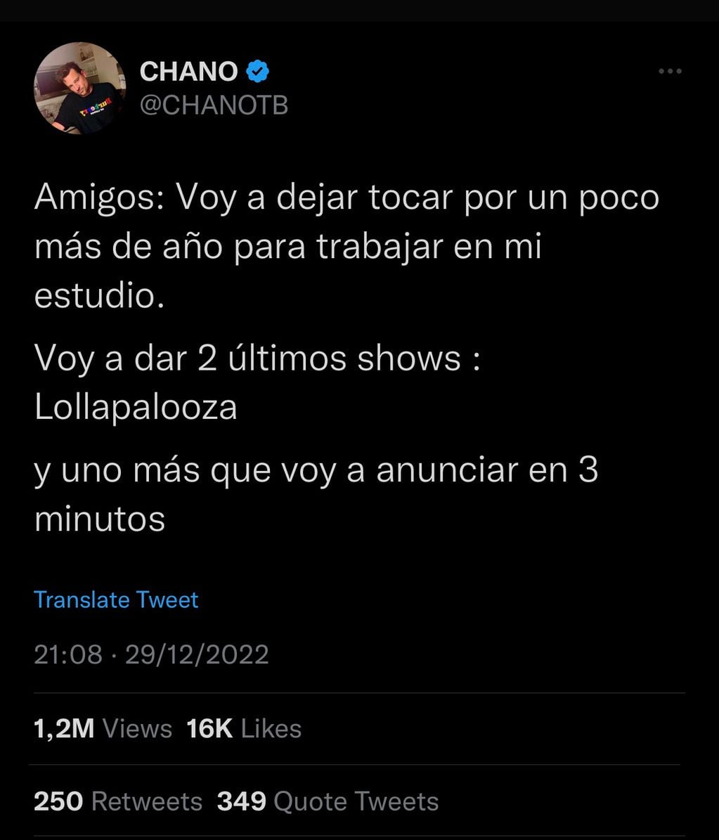 Chano anunció sus únicos shows del 2023.