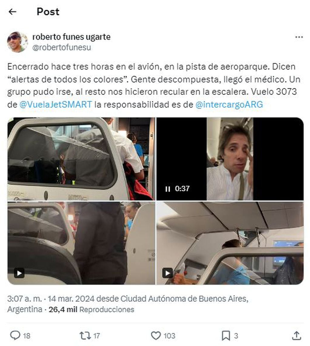 Robertito Funes Ugarte quedó atrapado en un avión en plena tormenta: “De terror”