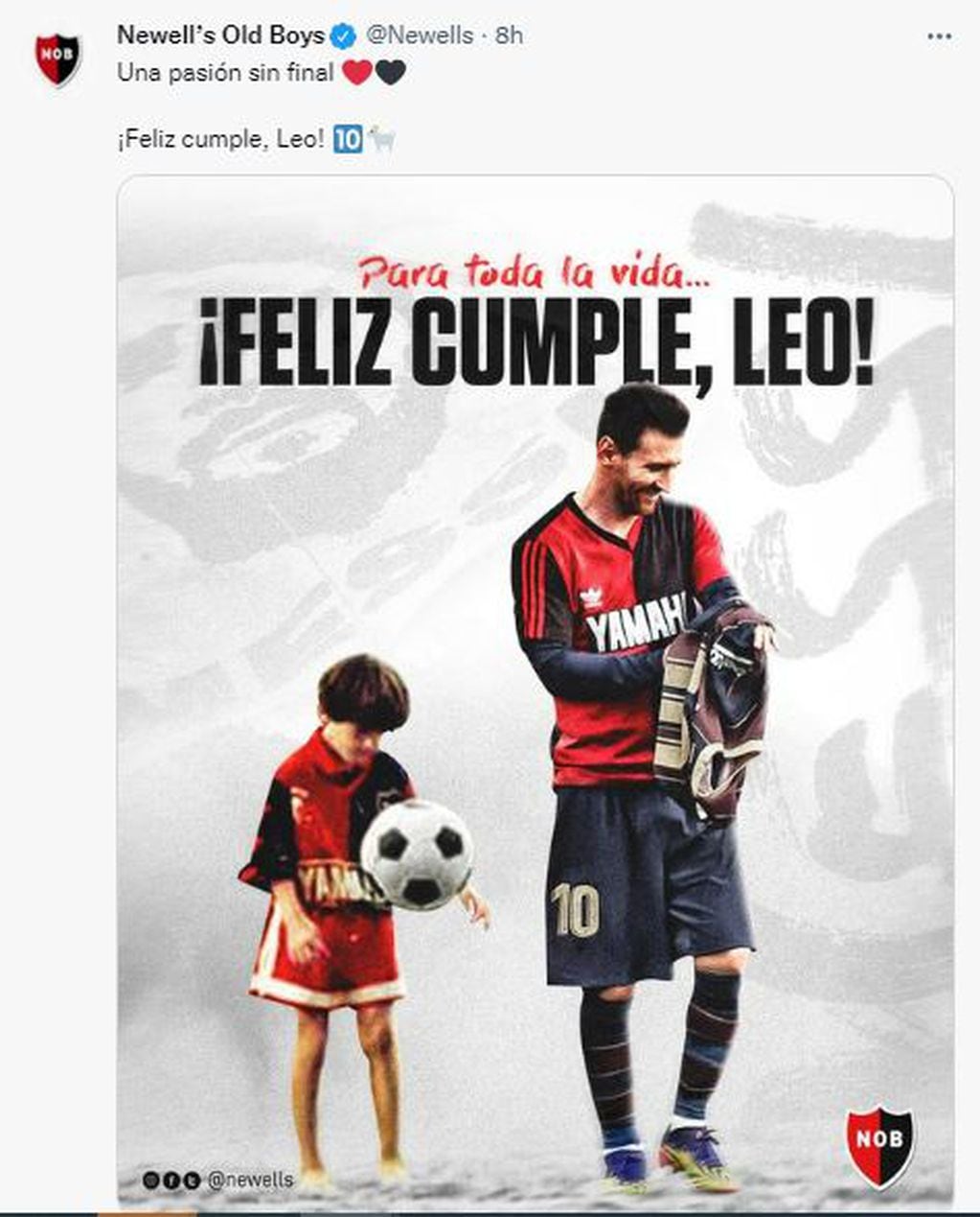 Newell's le deseo un feliz cumpleaños a Lionel Messi con una foto hermosa.