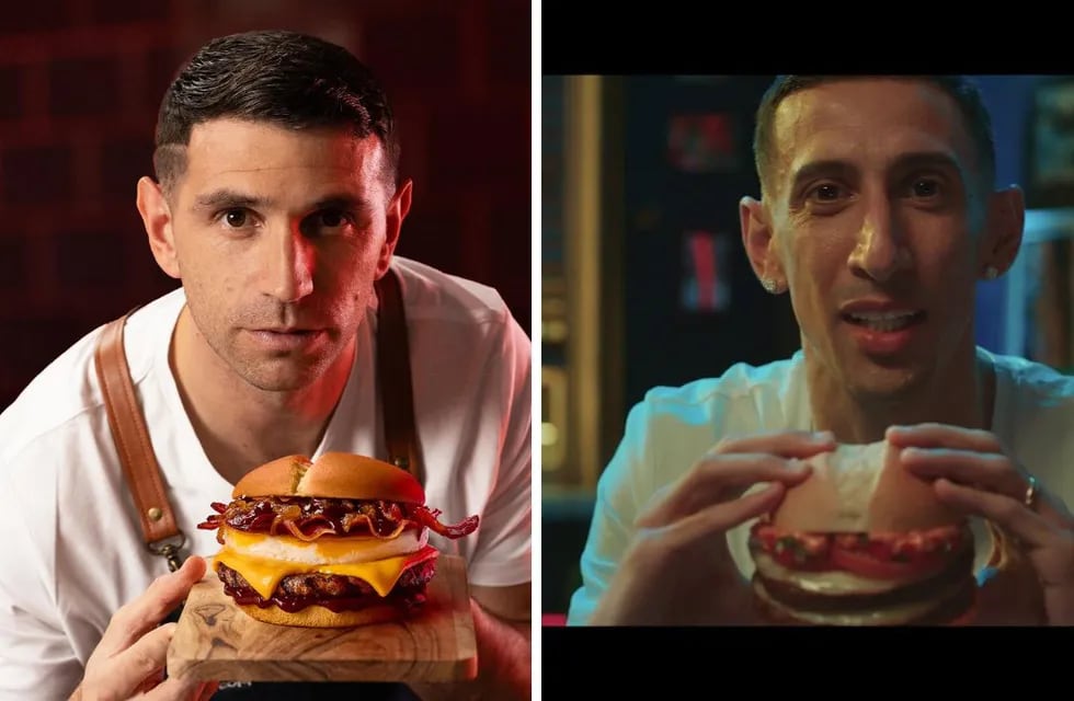 ¿Mostaza o McDonald’s? Cómo son las hamburguesas que promocionan el Dibu Martínez y Ángel Di María.