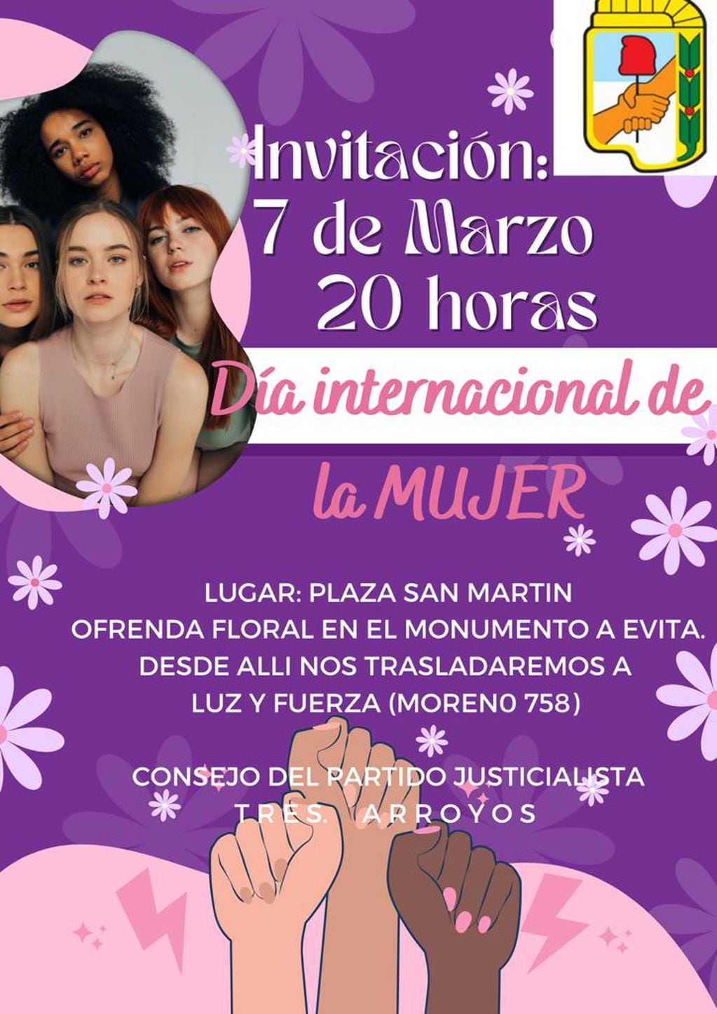 Día Internacional de la Mujer: El Consejo del partido Justicialista de  Tres  Arroyos  invita al Acto Homenaje