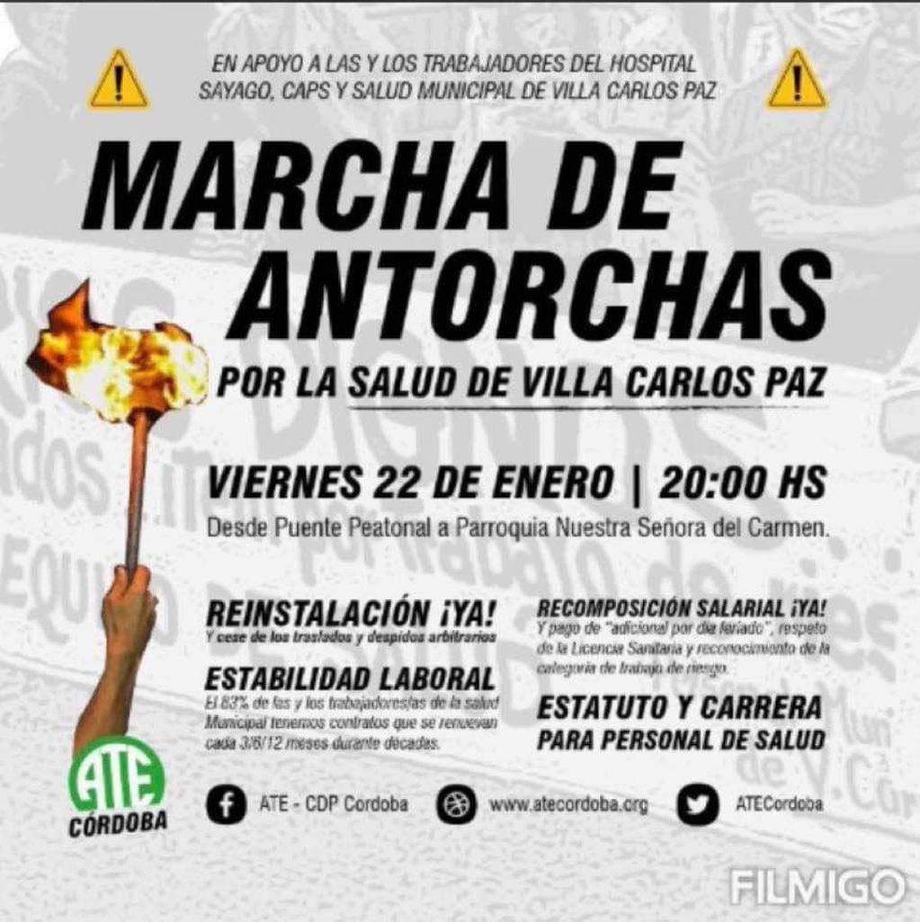 "Marcha de Antorchas por la Salud" en Carlos Paz.