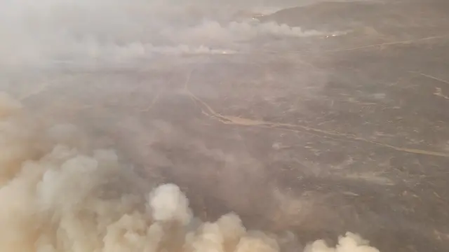 El incendio de Caminiaga, desde el aire. (Twitter Ministerio de Seguridad de Córdoba)