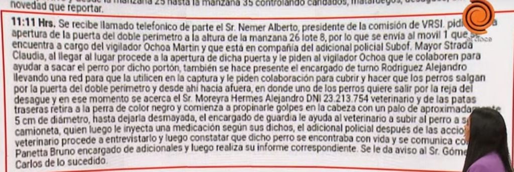 Parte del documento incorporado que investiga la brutal agresión a un perro en Villa Allende.