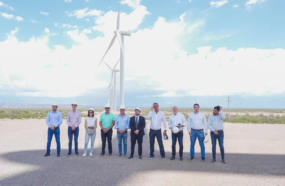 Funcionarios en su visita al parque eólico de La Rioja.