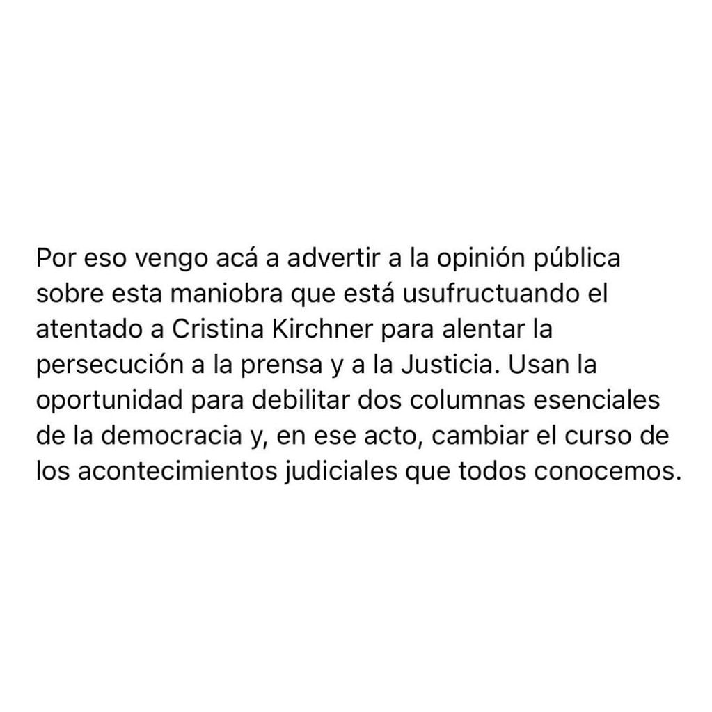 Mauricio Macri sobre el atentado a Cristina Kirchner.