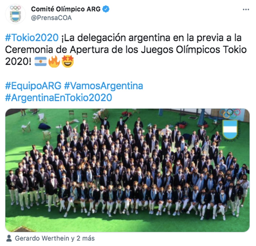 La delegación argentina en la ceremonia inaugural de los Juegos Olímpicos de Tokio.