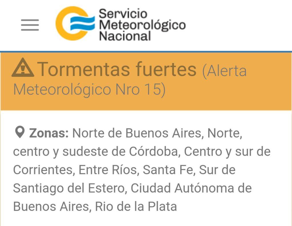 Una de las dos alertas previstas para este miércoles para el centro y sudeste de Córdoba.