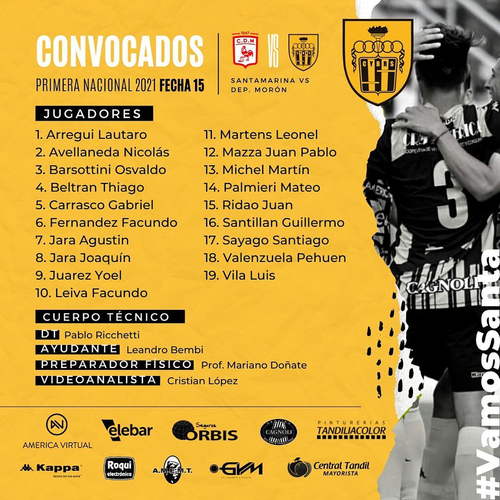 Estos son los 19 jugadores que viajarán a Morón a enfrentar a Deportivo.