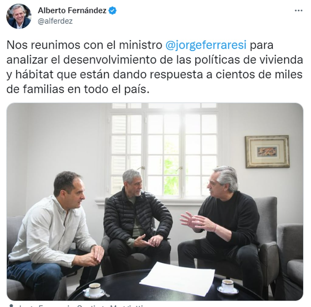 El tuit de Alberto Fernández sobre la renuncia de Jorge Ferraresi.