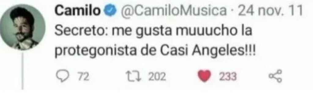 Tuit de Camilo para Lali.