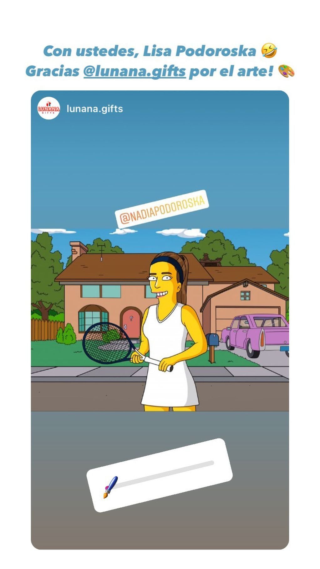 La tenista les pidió opinión a sus seguidores luego de ver el dibujo como si estuviera en Springfield.
