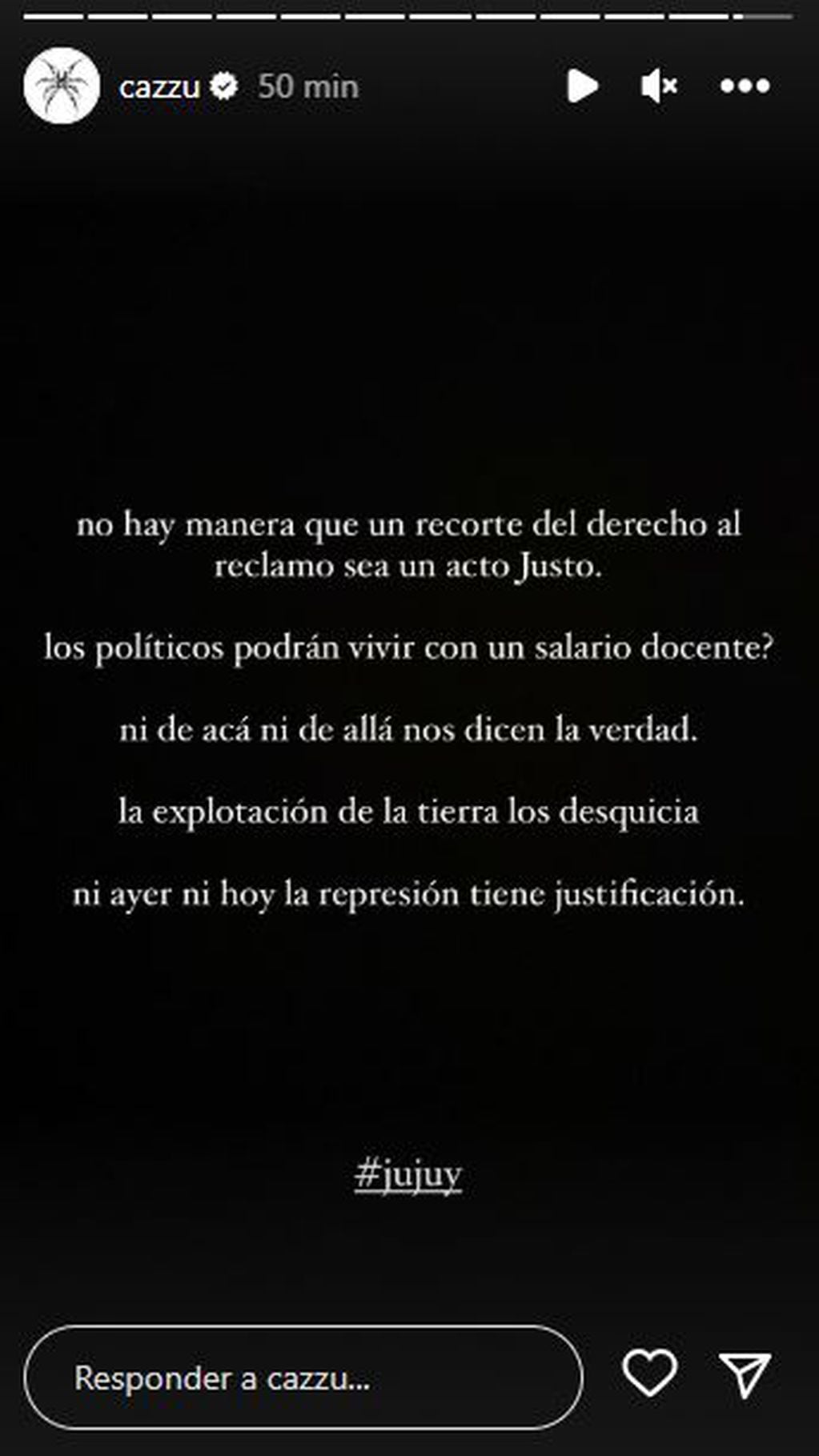 Cazzu opinó sobre la represión en Jujuy: “¿Los políticos podrán vivir con un salario docente?”