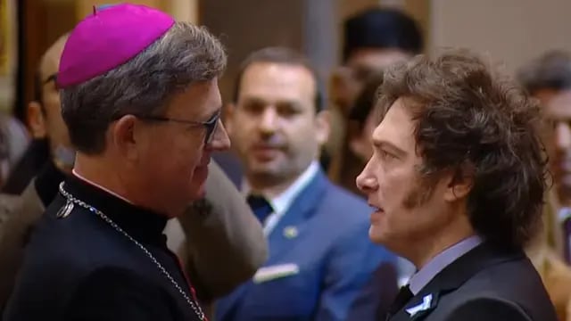 El arzobispo de Buenos Aires, García Cuerva, y el presidente Milei (Captura de video).
