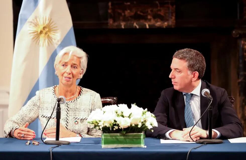 Christine Lagarde, Managing Director of the International Monetary Fund (IMF), speaks alongside Argentina's Economy Minister Nicolas Dujovne during a news conference in New York, U.S., September 26, 2018. Argentine Ministry of Finance/Handout via REUTERS ATTENTION EDITORS - THIS IMAGE WAS PROVIDED BY A THIRD PARTY.