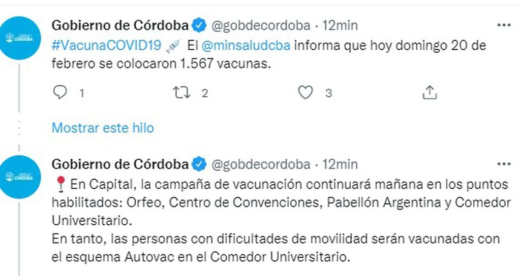 La campaña de vacunación contra el coronavirus prosigue este lunes en Córdoba.