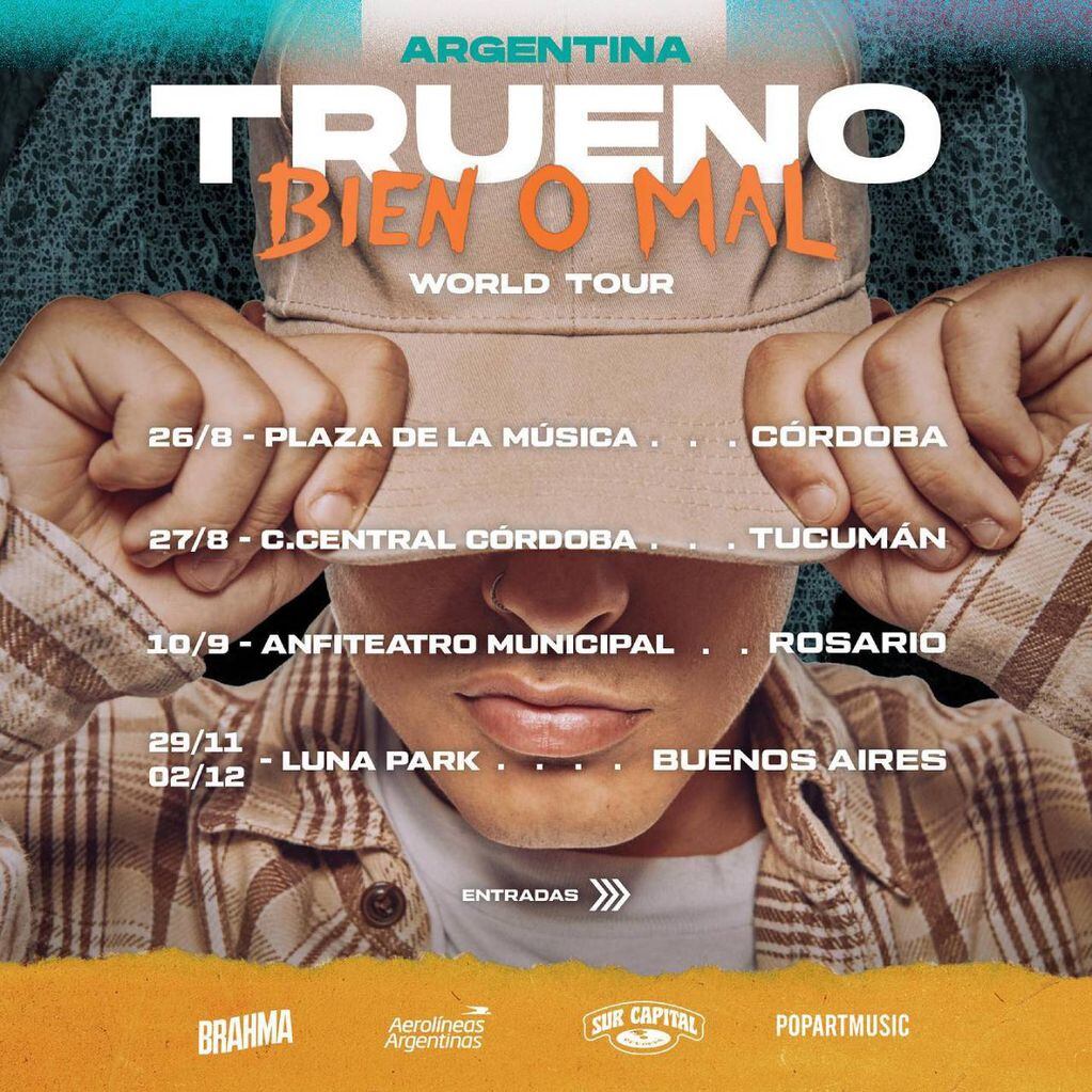 Trueno llegará a Rosario después de un recital en San Miguel de Tucumán.
