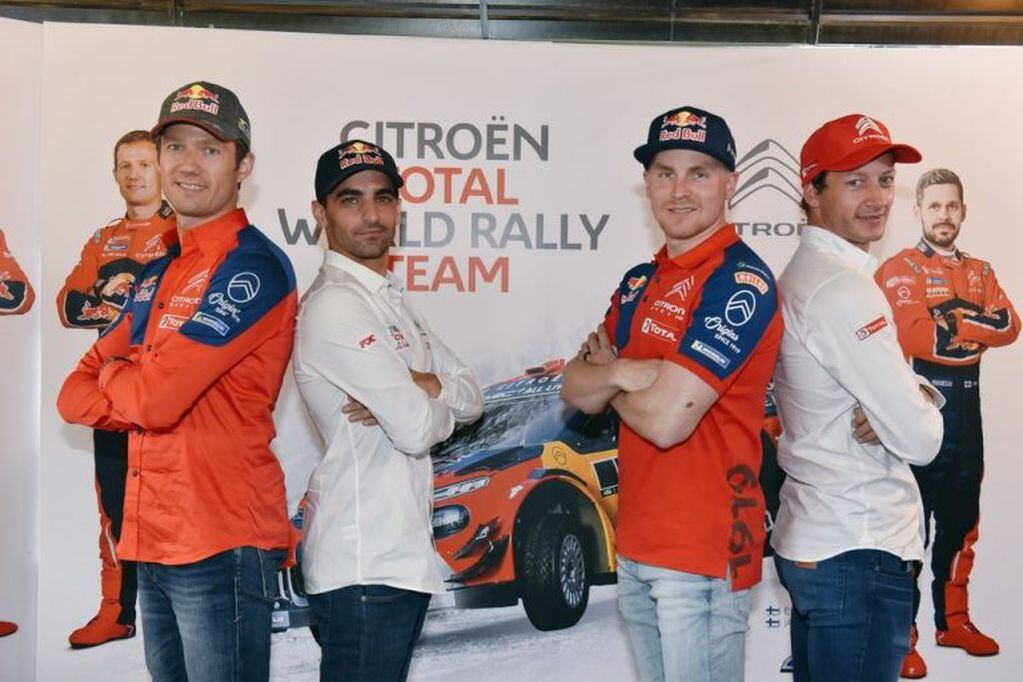 De izquierda a derecha, Sebastien Ogier, Facu Chapur, Esapekka Lappi y Chelo Ciarrocchi, los pilotos que tomarán parte del Citroën Kart Show.