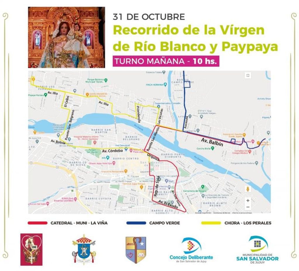 Diagrama del recorrido matutino de la sagrada imagen de la Santa Patrona de Jujuy.
