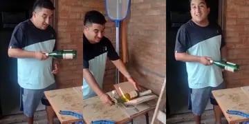 Video viral de un cordobés cortando una botella de fernet