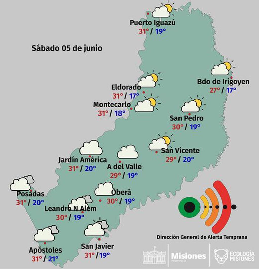 Clima caluroso y agradable en esta jornada de sábado en Misiones. DGAT