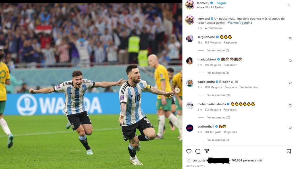 Lionel Messi festejó en Instagram el pase a cuartos de final.
