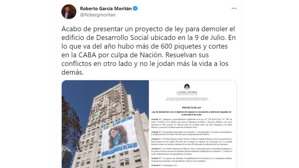 El tuit de Roberto García Moritán. / Foto: Twitter