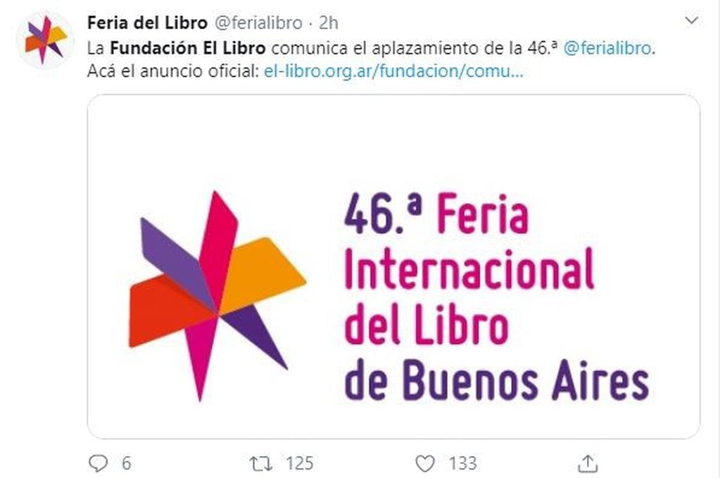 Se suspendio la Feria del Libro. (Twitter)