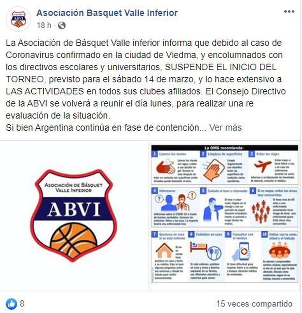 La ABVI comunicó su decisión a través de redes sociales (web).