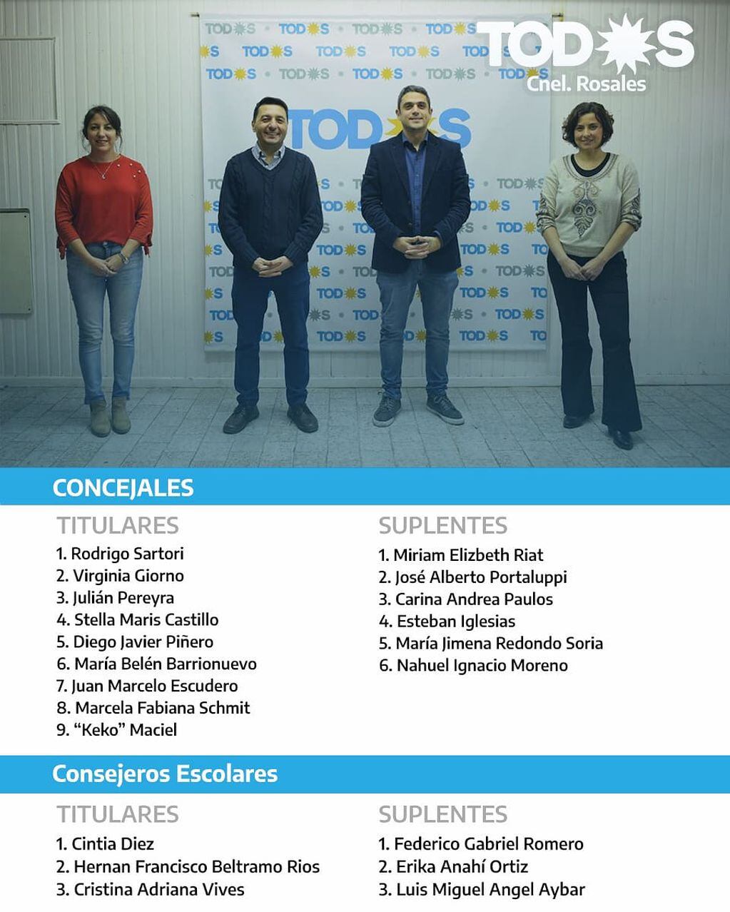 Rodrigo Sartori encabeza la lista de candidatos a concejales del Frente de Todos.