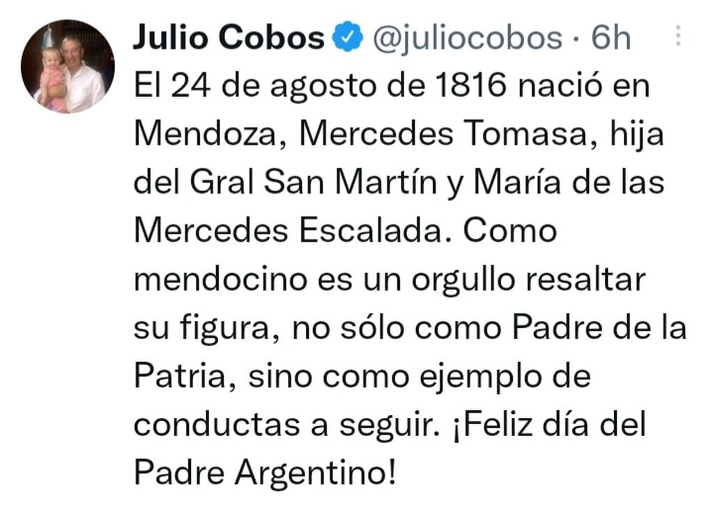 Tweets que conmemoran el día del padre en Mendoza.