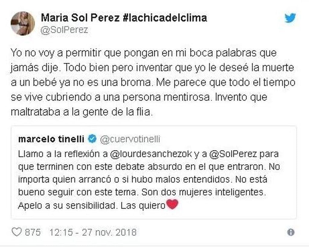 La respuesta de Sol Pérez a Marcelo Tinelli.