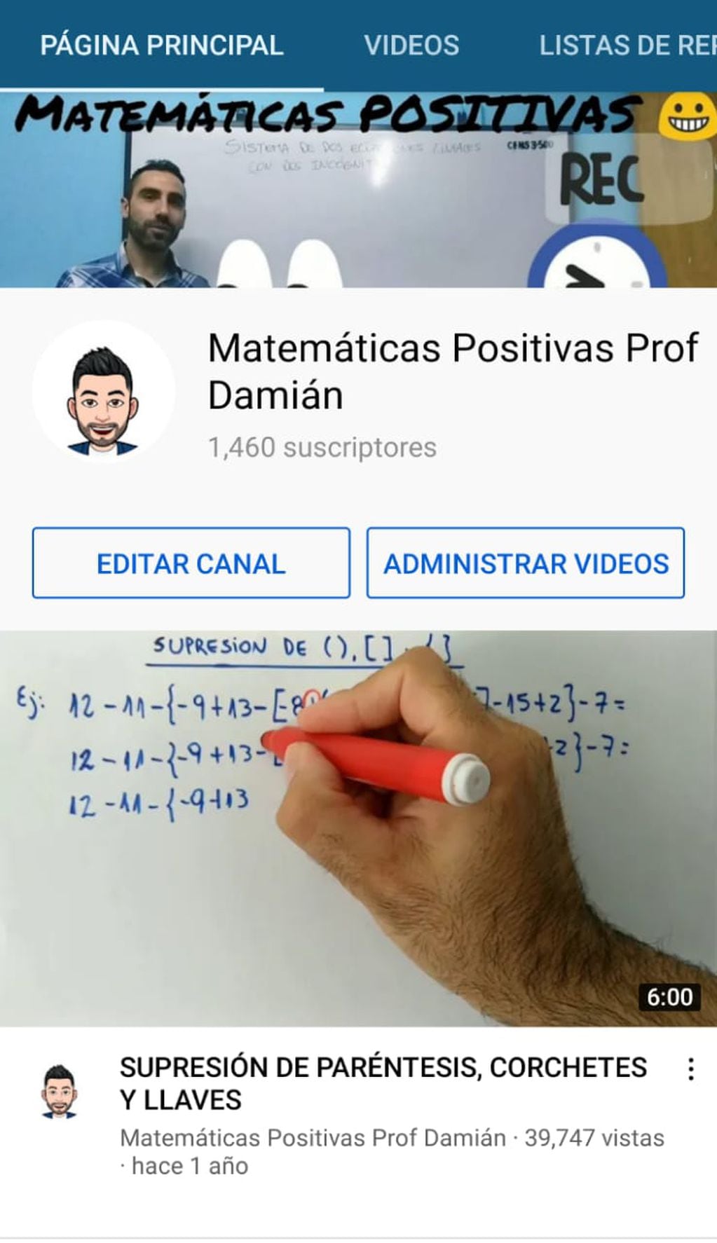 El canal "Matemáticas Positivas"