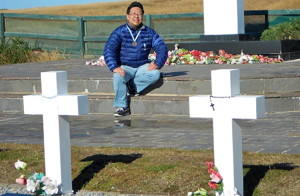 Juan Alberto Matsumoto, en su regreso a las Malvinas, en el año 2012.