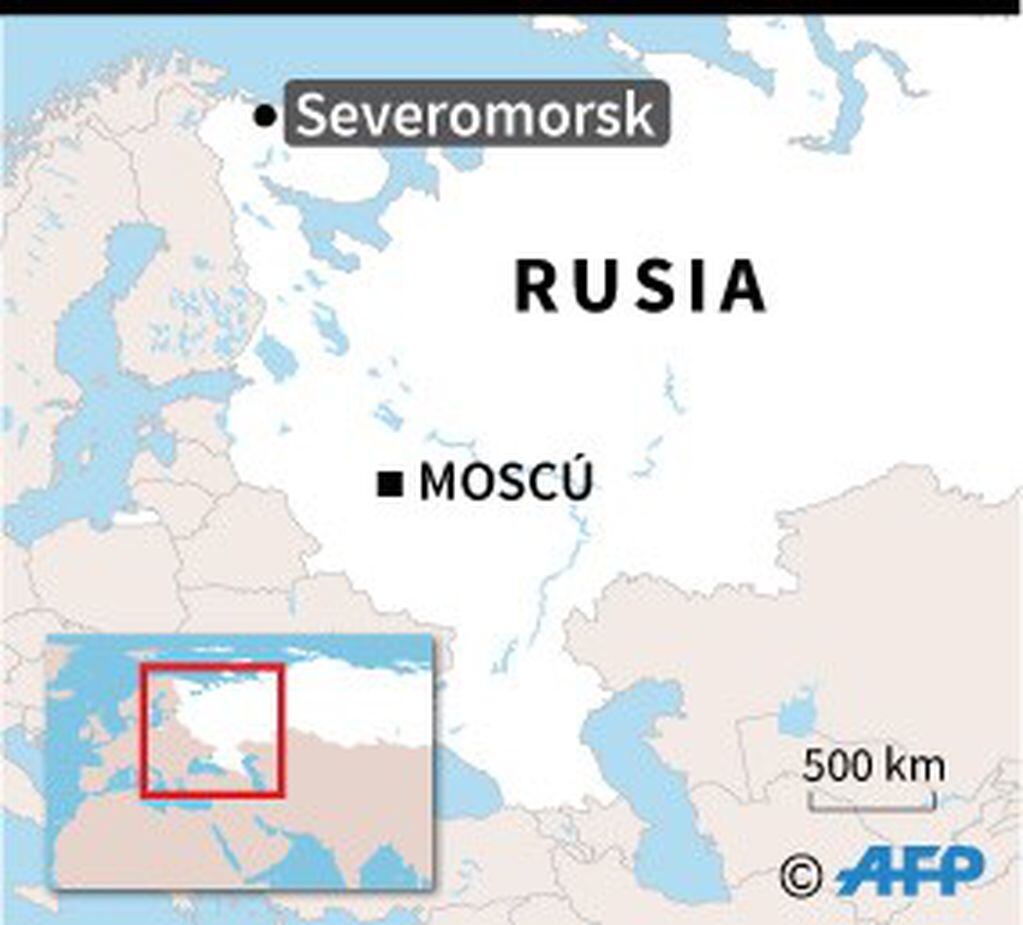 Localización de Severomorsk en Rusia, puerto del submarino de investigación ruso en donde se declaró el lunes un incendio - AFP / AFP