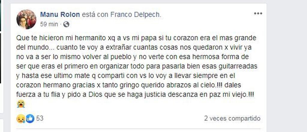 Innumerables expresiones de dolor, de bronca y de indignación se sumaron en las redes sociales por el asesinato de Franco Delpech.