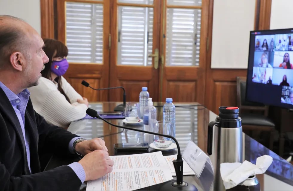 El gobernador Omar Perotti participó en una videoconferencia junto a la secretaria de Estado, Celia Arena, para abordar el tema. (Gobierno de Santa Fe)