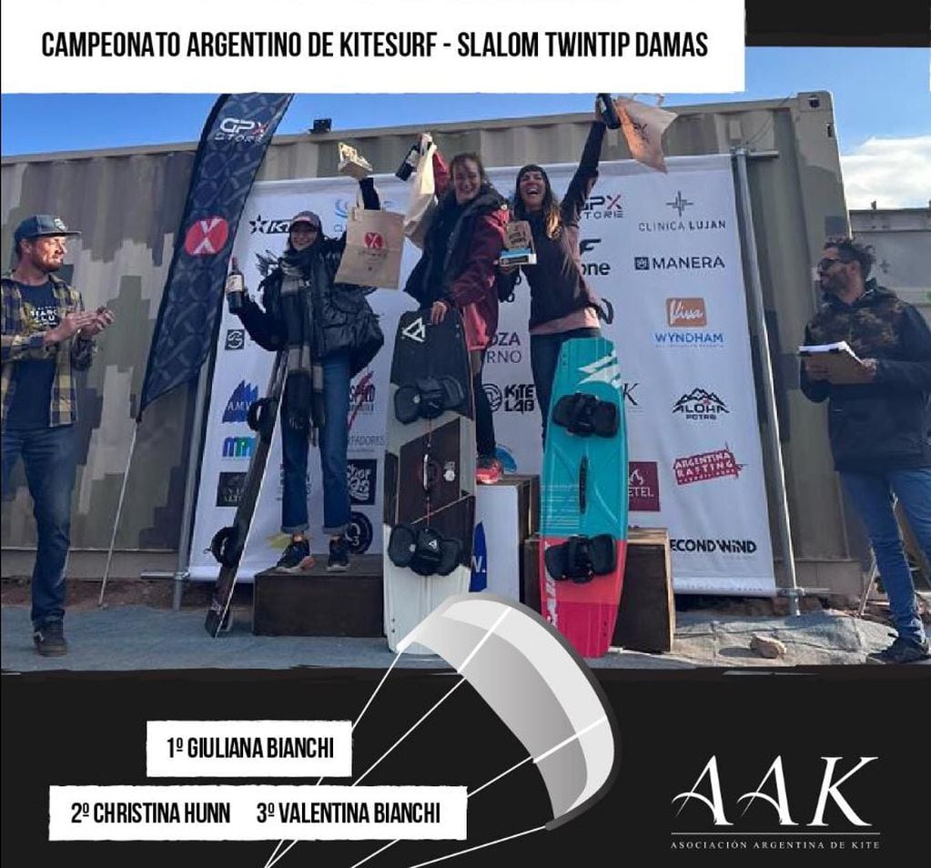 Campeonato Argentino de kitesurf en Potrerillos. Podio Slalom damas