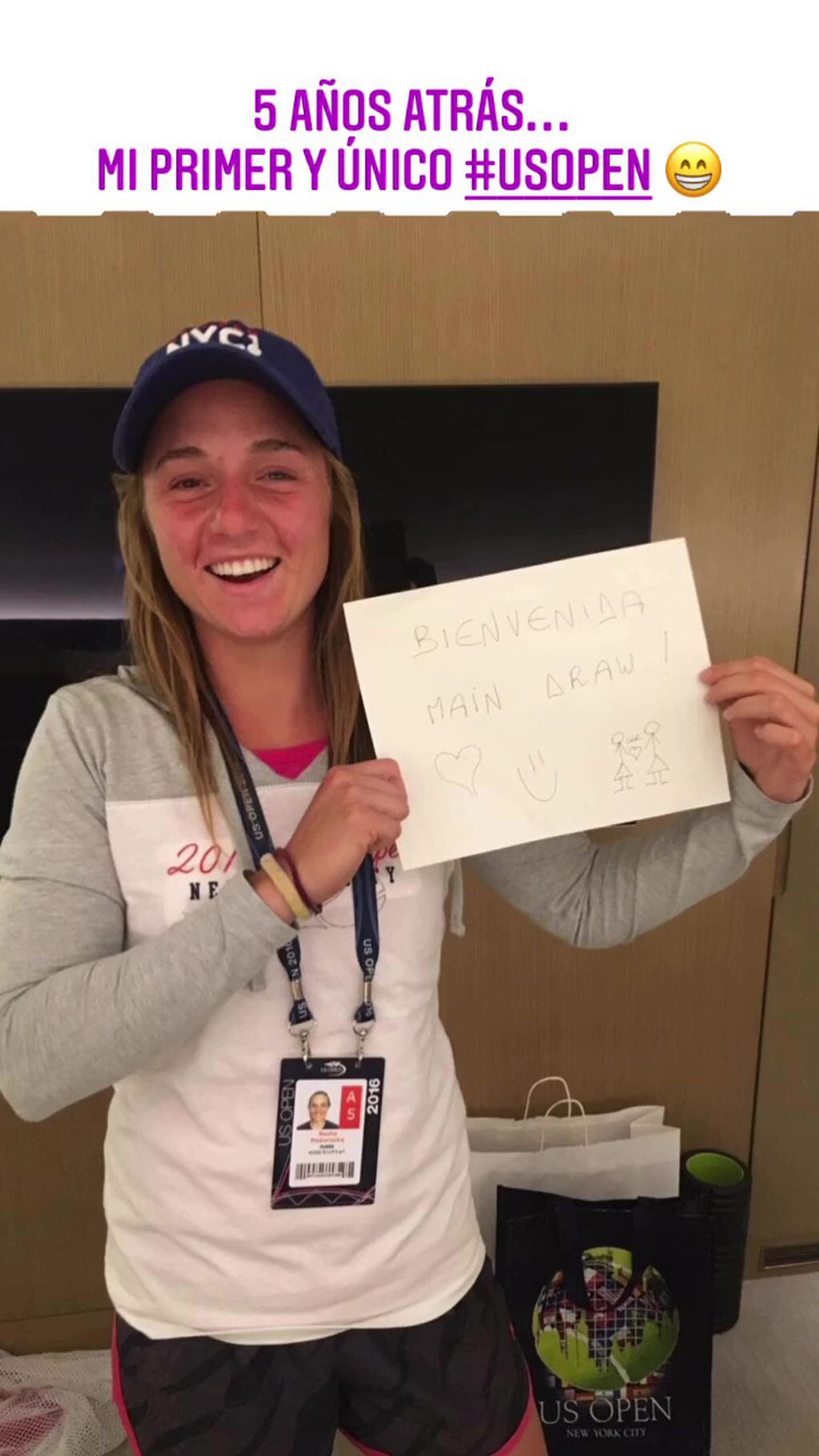 Nadia Podoroska compartió una foto de recuerdo de 2016, cuando tuvo su primera participación en el US Open.