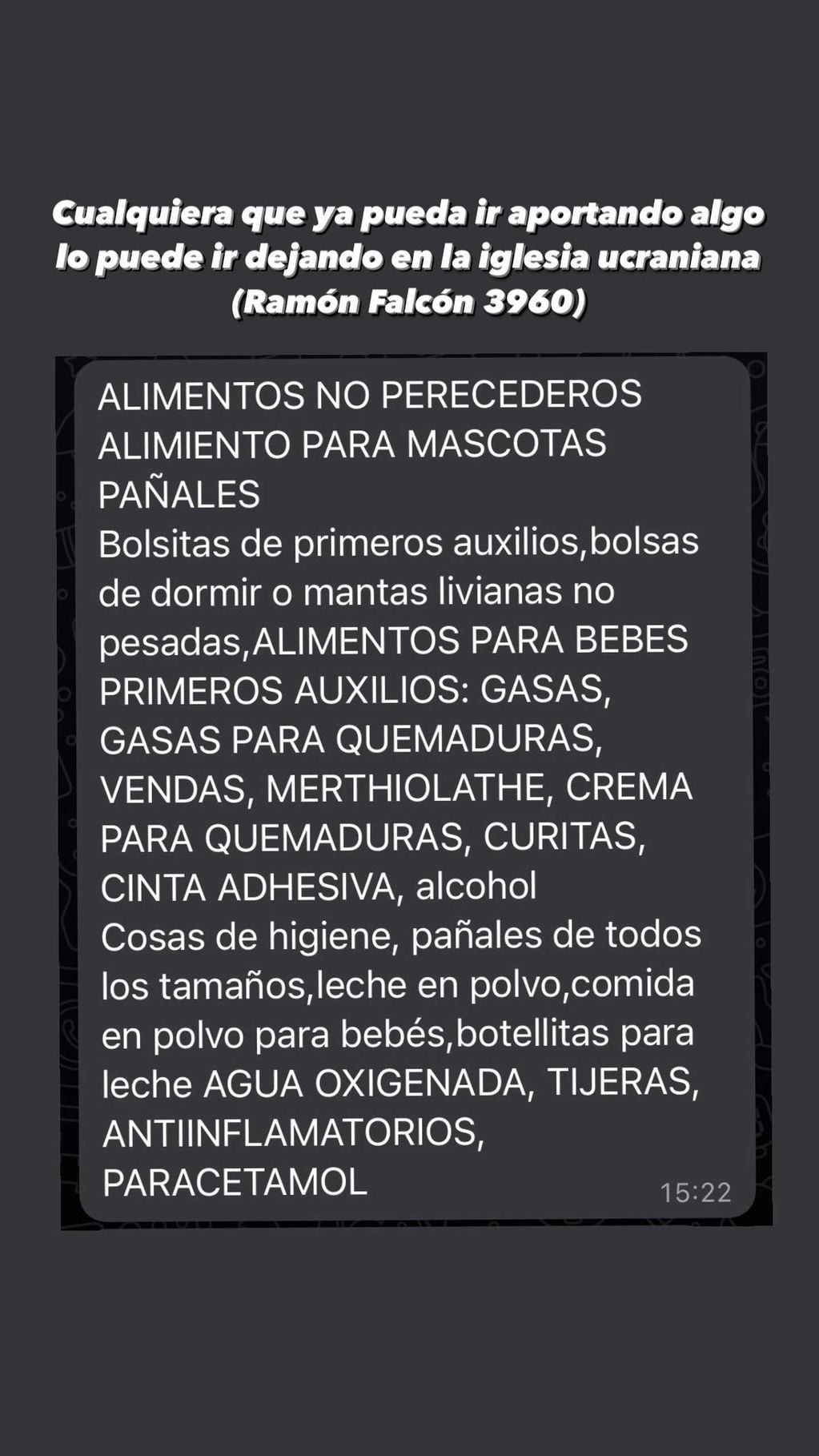 La lista de artículos que pidió Santi Maratea para donar a Ucrania