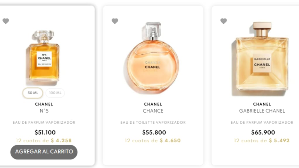 El precio de los perfumes Chanel que se venden en Argentina.