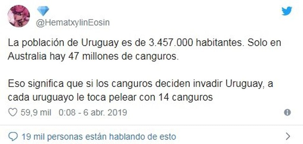 Tuit sobre invasión de canguros a Uruguay