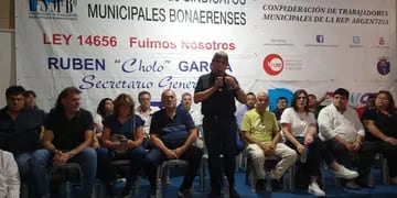 Darío Cocco en la ciudad de Bolivar en un encuentro de la Confederación de Trabajadores Municipales