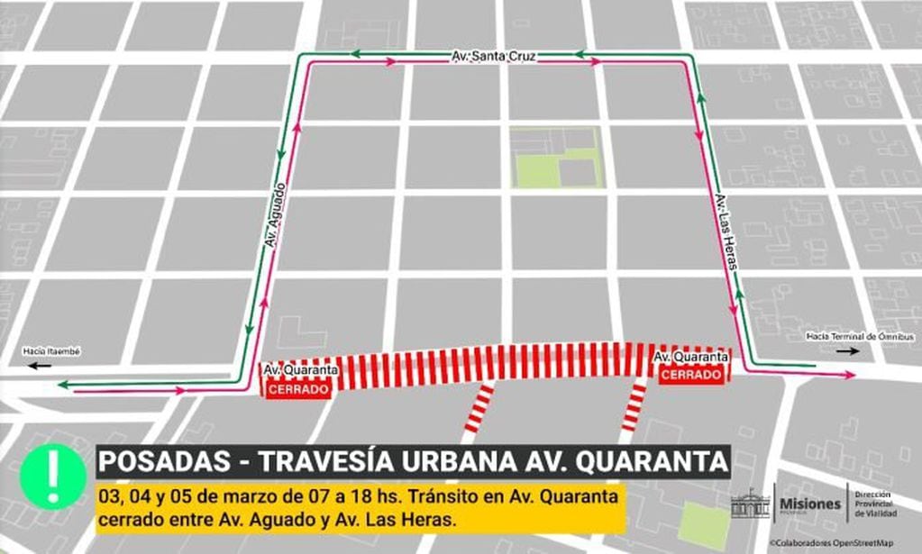 Por obras de Travesía Urbana, habrá interrupción del tránsito en avenidas de Posadas.