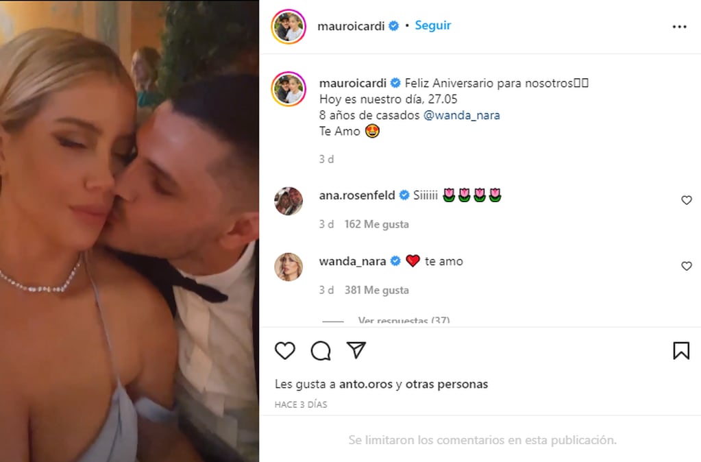 El posteo de Mauro Icardi por los 8 años de casados con Wanda Nara