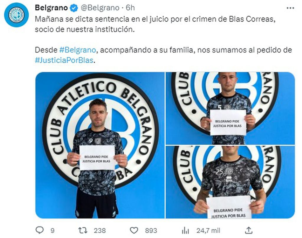 Pablo Vegetti, Santiago Longo y Nahuel Losada, y el pedido de Belgrano de Justicia por Blas.