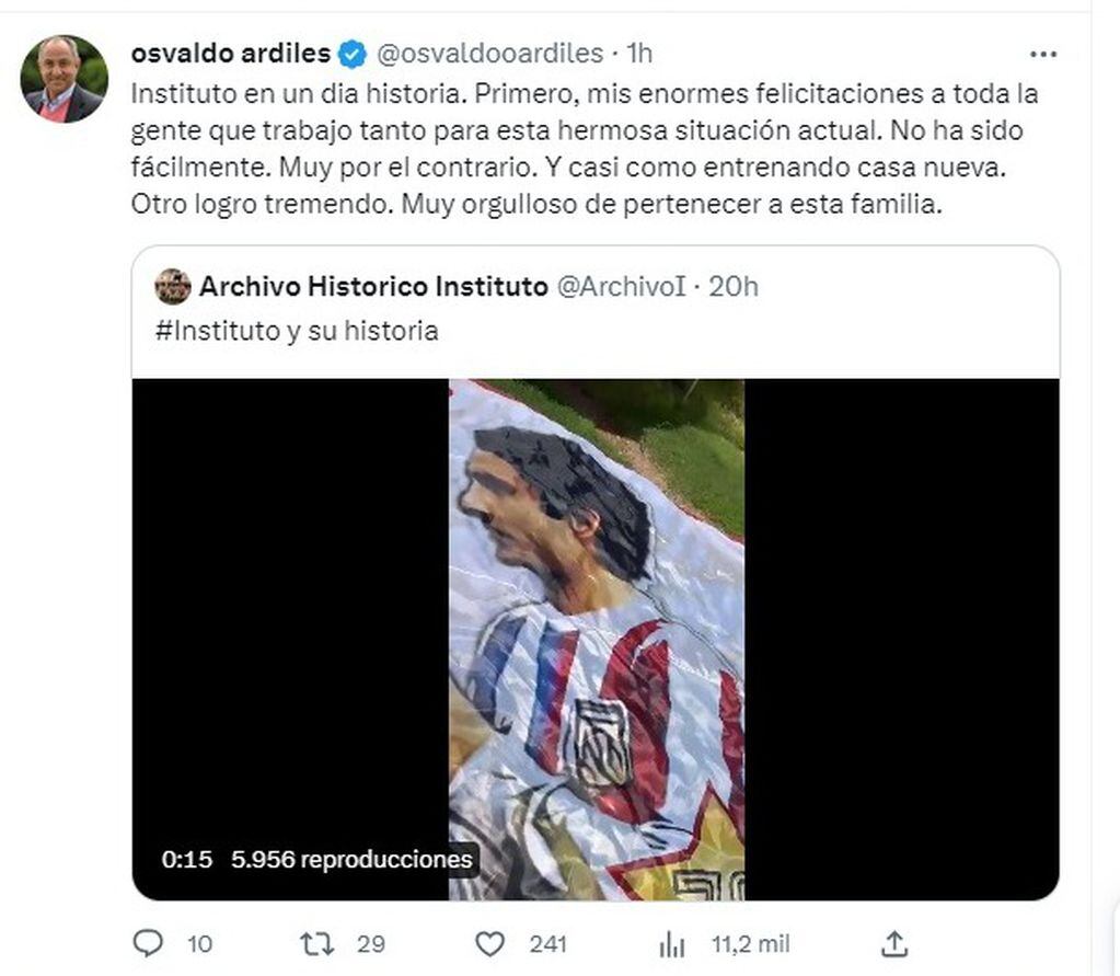 Desde Inglaterra, Osvaldo Ardiles le dedicó un mensaje de aliento al club de Alta Córdoba.