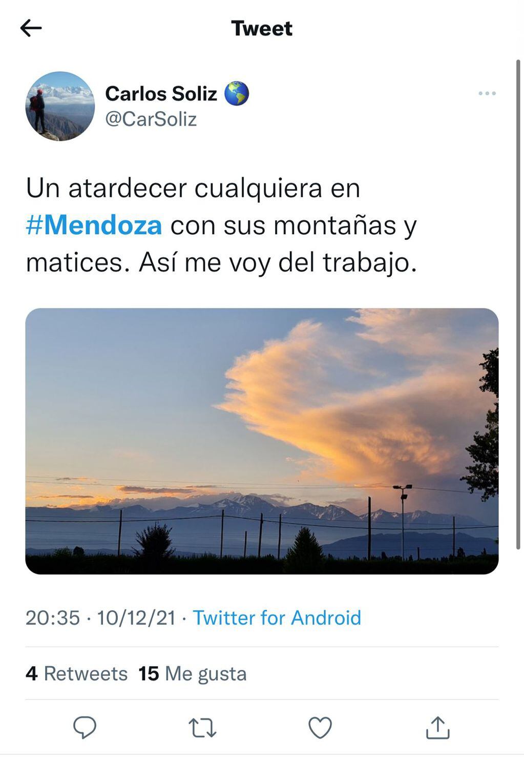 Atardecer en Mendoza por las redes.