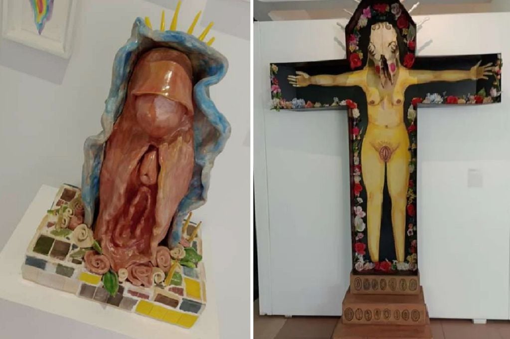 La Iglesia mendocina rechazó la muestra de arte feminista de la UNCuyo, las cuales fueron destruidas por un grupo de fieles (Gentileza)